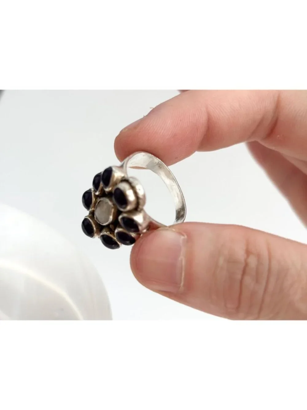 Amethyst Cabochon & Moonstone Art Deco Sterling Silver 925 Vintage Ring sz 6.75